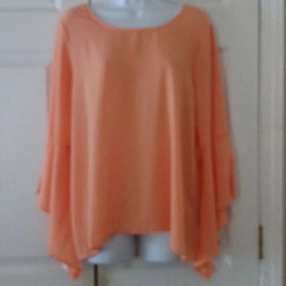 Mittoshop peach long angle sleeve top with low cut back Sz L NWOT